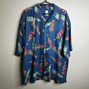 Vintage Burma Bibas Seidenhemd Gr. L blau Hawaii Bierflaschen Made in Korea 90er - Bild 1 von 11