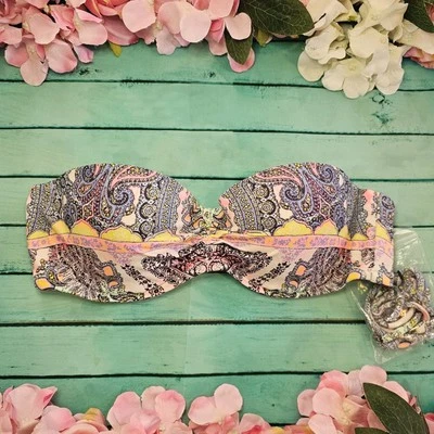 Victoria's Secret Azul Paisley Natación Bandeau Top 34B Nuevo Bikini 34 B Foto 1 de 4