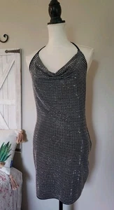 Vestido Halter Thirty Thirty L A Negro Estrás Adornado Disco Negro Talla Med - Imagen 1 de 18