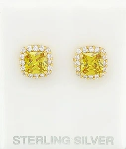 LAB CREATED 2.48 Cts YELLOW TOPAZ & WHITE SAPPHIRES EARRING .925 SILVER (Yellow) - Picture 1 of 7