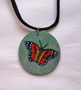 Handpainted Necklace with Red and Black Butterfly - Picture 1 of 1