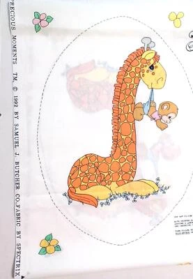 Precious Moments 1992 Pillow Fabric Panel Giraffe Monkey Pillow w Appliques CUTE - Image 1 of 4