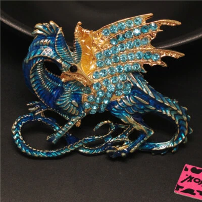 New Blue Enamel Cool Dragon Magical Crystal Fashion Women Charm Brooch Pin Gift - Image 1 of 4