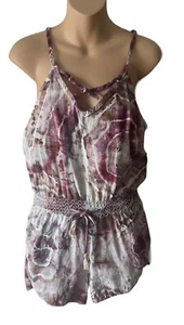 Indigo Rein Beige Berry Brown Hand Tie Dye Short Romper Strappy Size M - Picture 1 of 6