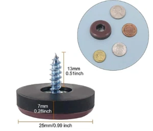 25mm Furniture Feet Slider Glides Screw-in Chair Leg Protector Pads PTFE 4 Pcs - Picture 1 of 5