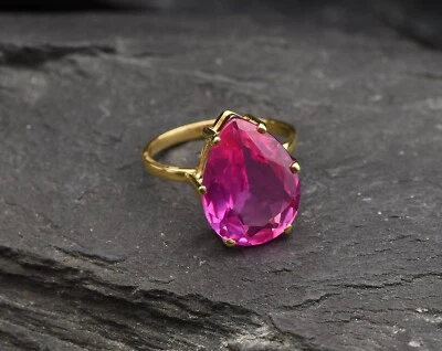 7.50 Ct Pear Natural Alexandrite & Diamond Wedding Ring 14K Yellow Gold Size 8 - Image 1 of 4