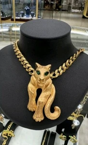 18k Yellow Gold Panther pendant With Cuban Link Necklace - Handmade - BMF VIBES! - Picture 1 of 3