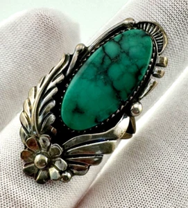 SL Signed Native Turquoise Ring Size 9 Vintage Sterling Silver 11g - Picture 1 of 5