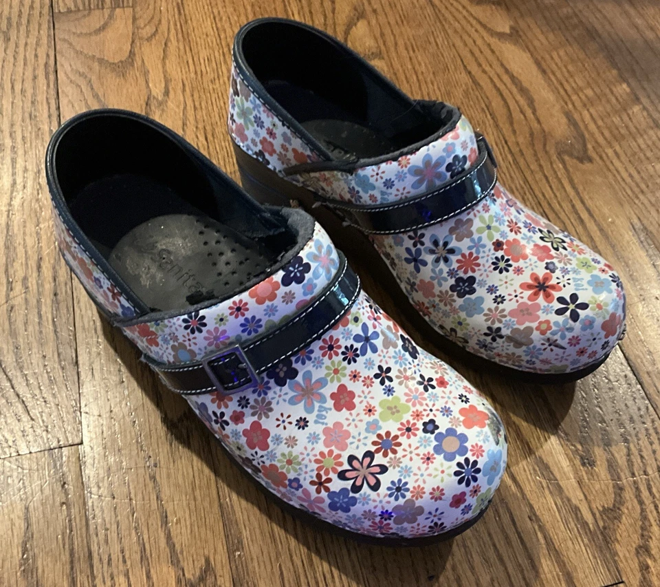 Sanita Mujer Talla 7 EU 38 Blanco/Multicolor Flores , Cuero, Usado Foto 1 de 4