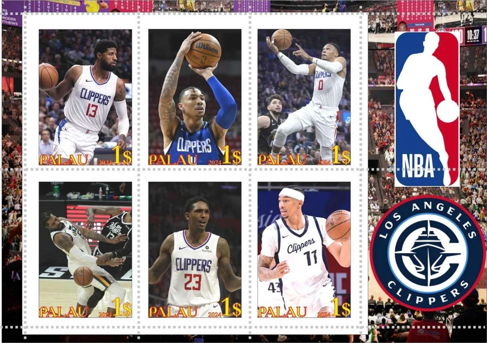 Stamp block NBA Los Angeles Clippers Basketball Palau unpostal issue - Image 1 of 1