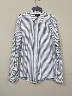 Nordstrom Men’s Blue & White Striped Long Sleeve French Cuff Button Shirt 16/35 - Image 1 of 4