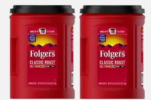 2 PACK Folgers Classic Roast Ground Coffee 43.5 oz. each, - FREE SHIPPING - Picture 1 of 6