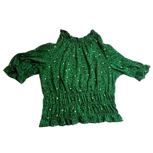 Camisa Who What Wear Mujer Pequeña Verde Preppy Recortada Blusa Trabajo Elástica - Imagen 1 de 9