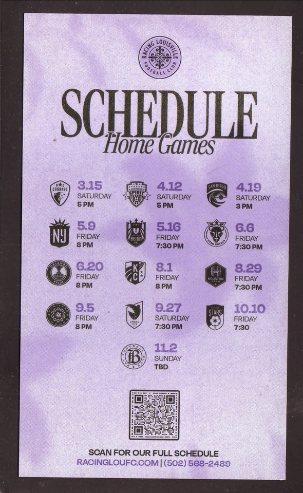 Racing Louisville FC 2025 磁铁时间表 NWSL — 第 1/1 张图片