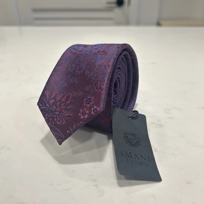 Corbata Imani Uomo NUEVA CON ETIQUETAS Seda Floral Púrpura Hecha a Mano Foto 1 de 4