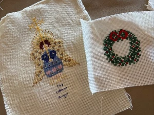Finished Cross Stitch Littlest Angel & Wreath Handmade - Picture 1 of 5