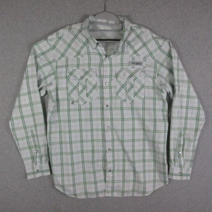 Columbia PFG Shirt Mens Large White Green Plaid Pearl Snap Hiking Fishing - Picture 1 of 11