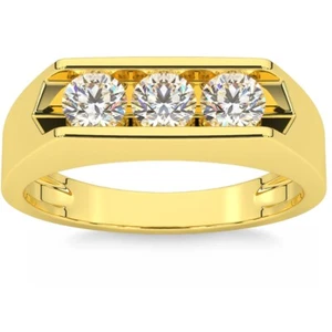 3/4 Ct Diamond Three Stone Mens Wedding 3 Round Jewelry Ring 10k Yellow Gold - Picture 1 of 5