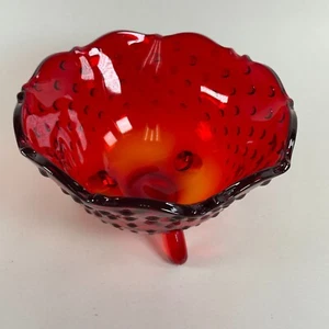Fenton Ruby Red Amberina Hobnail Footed Bowl - Vintage - Picture 1 of 4