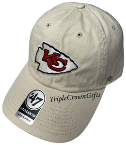 NFL Kansas City Chiefs ('47 Brand) Clean Up Hat Adjustable Strap Natural - Picture 1 of 5