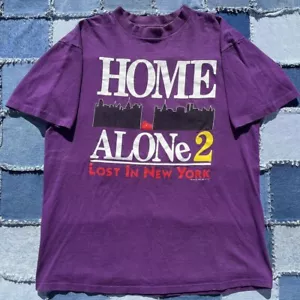 Vintage 1992 Home Alone 2 Lost In New York The Movie Promo T Shirt XL Purple - Picture 1 of 5
