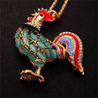 Fashion Women Crystal Blue Cock Rooster Rainbow Tail Sweater Chain Necklace