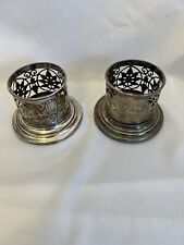 Set Of 2 ANTIQUE Silver Plated  Wine Bottle Holder - Coaster Grapes And Leaves