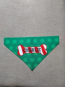 Personalized Dog Bandana Christmas Green Bone "Charlie" Over The Collar Medium - Picture 1 of 1
