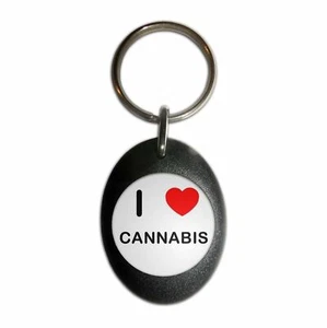 Cannabis I Love Heart Plastic Oval Key Ring (43mm x 32.5mm) - Picture 1 of 10