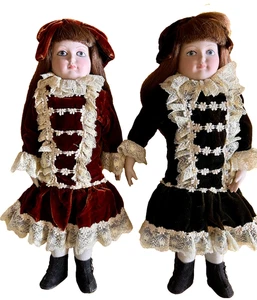 DUE bambole Frankin come nuove cimelio Emily gemelli CREEPY porcellana stile antico 16" - Foto 1 di 23
