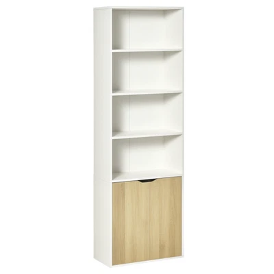 HOMCOM 2 Door 4 Shelves Bookcase Wooden Storage Cabinet Display Unit White Oak - Image 1 of 4