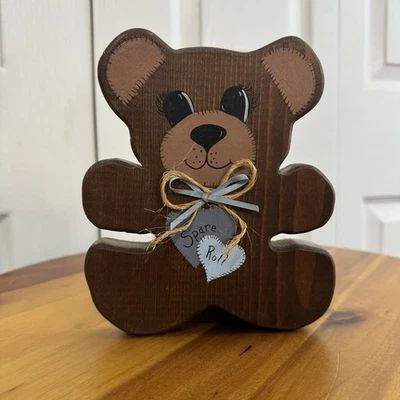 Rollo de papel de repuesto de oso marrón pintado a mano de madera toalla papel higiénico decoración Y2K de colección Foto 1 de 4