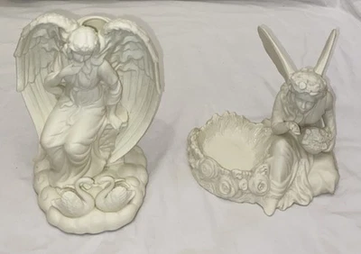 Partylite Ariana Fairy Angel Candle Holders Lot Porcelain Bisque - Photo 1/4