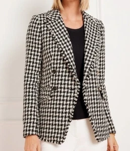 TALBOTS Tweed Blazer schwarz weiß Hahnentritt zweireihig 20 W Fransen gefüttert - Bild 1 von 17
