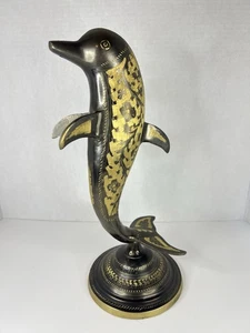 Mid Century Modern geätzte Messing Skulptur Delfin 13" Höhe x 5 7/16" Breite Dekor - Bild 1 von 17