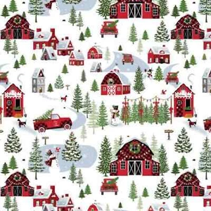 Country Christmas Benartex Fabric 14009-09 Christmas! Farm Homestead Barns BTY - Picture 1 of 2