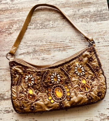 Cartera Estilo Art Deco Joyas con Cuentas Joyas Ámbar Bordado India Bolso con Cremallera Artístico Foto 1 de 4