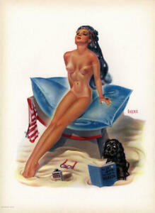 Vintage 1940s Bill Layne Large Pin-Up Print Sun Beach Goddess Louis F. Dow