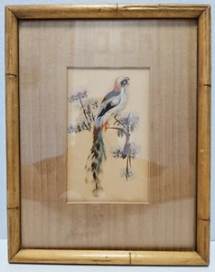 Vintage Feather Art Exotic Bird Hand-Painted With Real Feathers Wood Framed - Picture 1 of 5