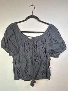 NWT Free Kisses Black Semi Sheer Boho Crop Top W/ Tassels Size Large - Picture 1 of 13
