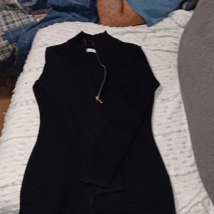 Calvin Klein Bodycon Pullover Kleid Damen Med Schwarz Reißverschluss Langarm Strick - Bild 1 von 5