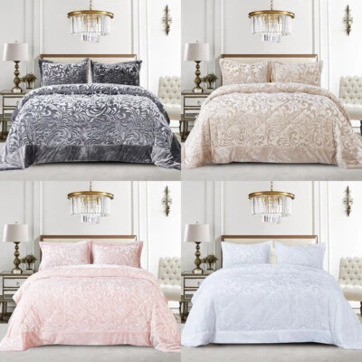3PC Quilted Bedspread Luxury Throw Velvet Bed Sheet Double King Super King Sizes