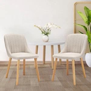 Esszimmerstühle 2er Set Polsterstuhl Holzbeine Polyester Küchenstühle Beige - Bild 1 von 10
