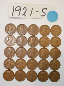 1921-S CENT ROLL FECHA SÓLIDA = 25 CENTAVOS DE TRIGO LINCOLN (MÁS DE 8 ARTÍCULOS ENVÍO GRATIS) - Imagen 1 de 2