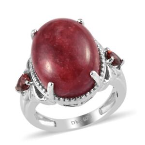 Norwegian Thulite and Garnet Ring in Platinum Over 925 SS 11.50 ctw, Size 6