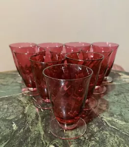 Viktorianische Cranberry Glas wirbelte Fußbrille 10er Set - Bild 1 von 5