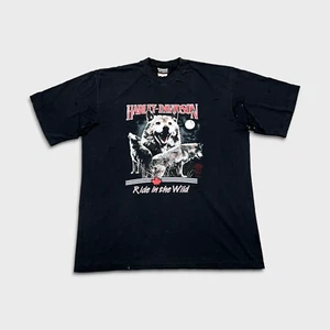 Vintage 90s Harley Davidson T Shirt Mens Large Black Run In Wild Thrashed Tee - Picture 1 of 14