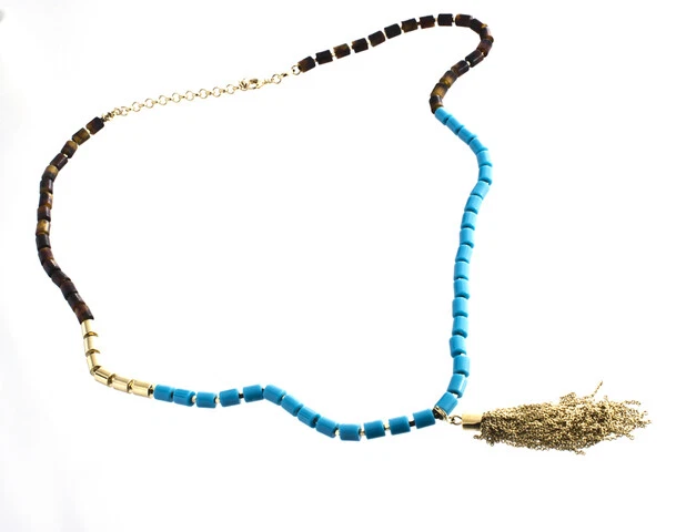 NUEVO COLLAR BORLA CADENA TONO ORO FÓSIL, TORTUGA MARRÓN + CUENTAS AZUL-JA6439710 Foto 1 de 1