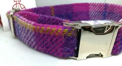 COLLARED BY MARK Pink & Purple check HARRIS TWEED dog CLIP collar & lead set or sold separately