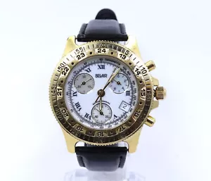 Mens BELAIR Chronograph 18k Gold Plated Tachy Rotating Bezel Swiss Quartz Watch - Picture 1 of 6